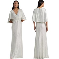 Lauren Ralph Lauren Twist-Front Cape-Overlay Gown Size 10