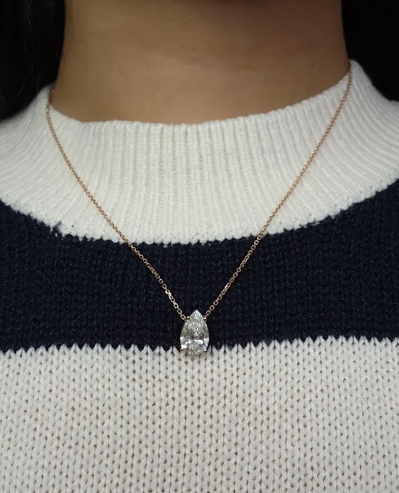 2 Ct Pear Certified Lab Grown Diamond Solitaire Teardrop Pendant 14k Yellow Gold