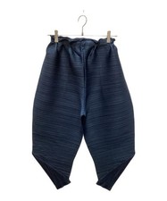 Pleats Please Navy Wide Leg Ribbed Polyester Pants M Unisex Authentic