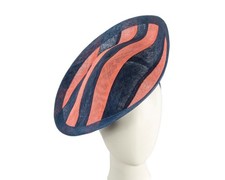 Large navy  coral sinamay racing fascinator by Max Alexander 100 AU Seller