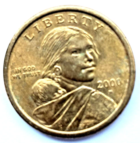 RARE NO EDGE WRITING 2000 P SACAGAWEA ONE DOLLAR COIN US LIBERTY GOLD COLOR