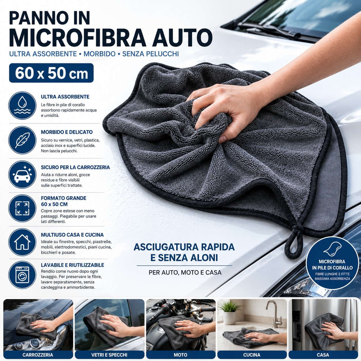topolenashop - Panno Microfibra Auto 60 X 50 Cm Pile Assorbente 17387-3 - Miniatura 2