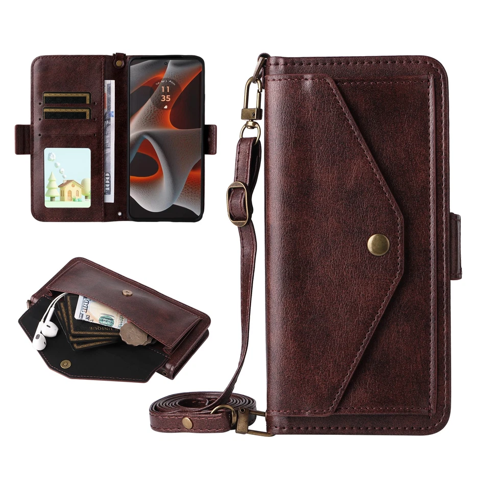 For Motorola Edge 50 Pro, Luxury Multifunctional Leather Wallet Stand Case Cover - Image 4 of 4