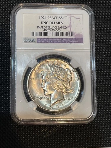 1921 Peace Dollar - UNC Details - Improperly Cleaned - NGC