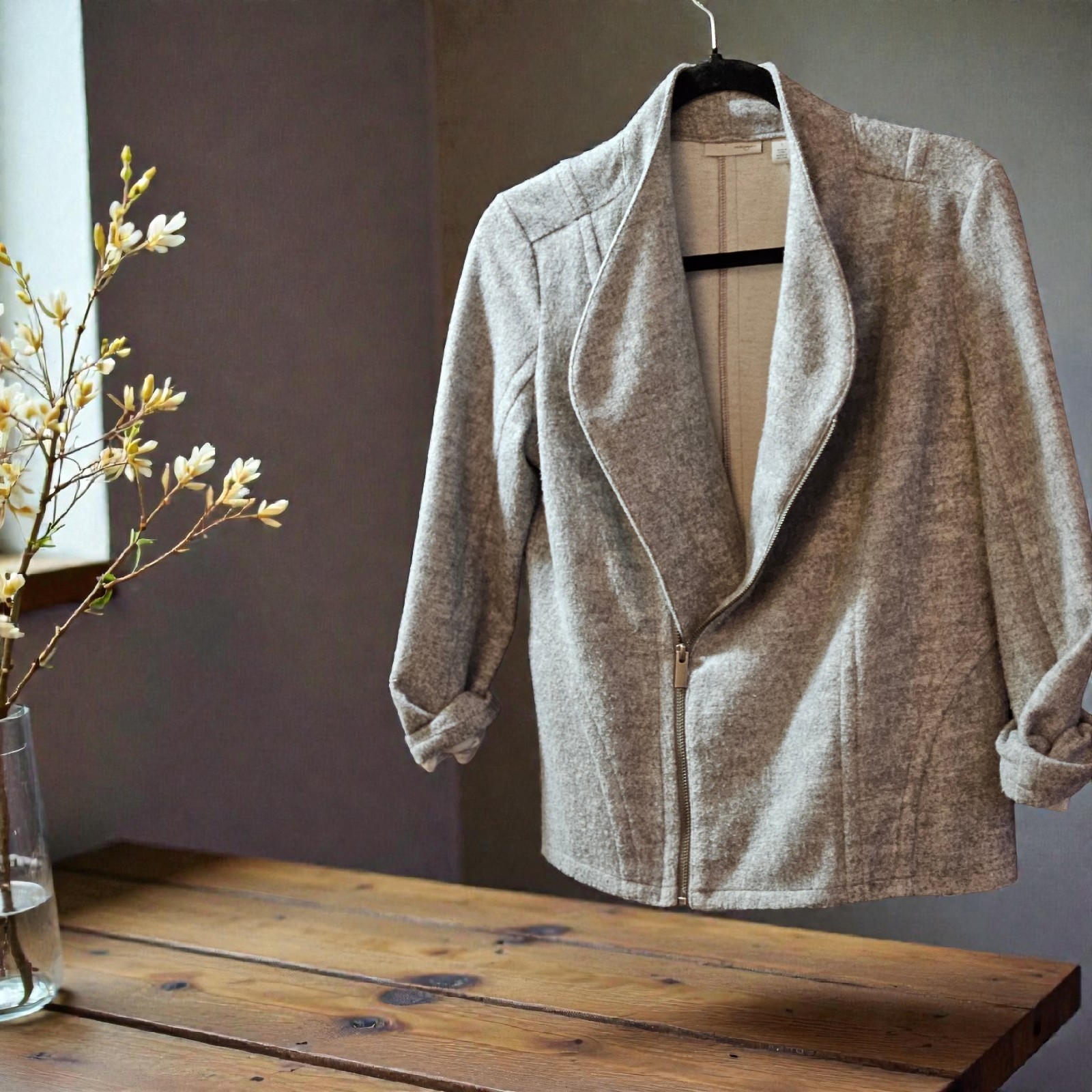 Halogen Gray Zip Jacket Collared Zipper Accents W… - image 1