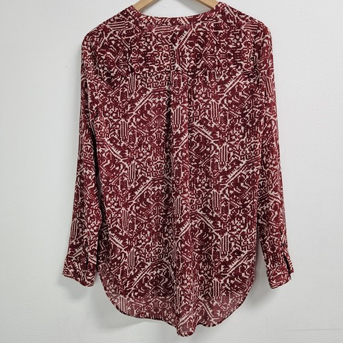 Lucky Brand Shirt Women's Small Red Tan Aztec Tribal Long Sleeve Boho Blouse - Picture 6 of 14