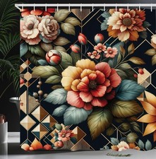 Floral Shower Curtain, Leafy Atmosphere Garden Scene with Blooming Roses and ...