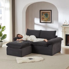 Modern Cloud Corduroy Sofa w/ Comfort Seat, 3-Piece Set, Dark Gray