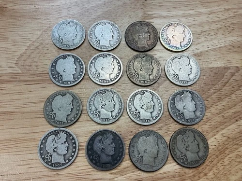 🔥 LOT OF 16 - Barber Quarter Dollar $0.25 90% Silver