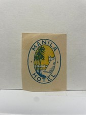 Manila Hotel Luggage Label Manila Philippines Vintage Travel Ephemera