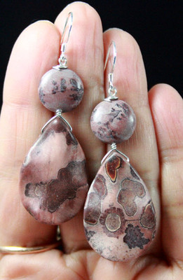 EARTHY~Pinkish Brown Apache Jasper Sterling Silver Earrings~ UNIQUE GIFT FOR HER