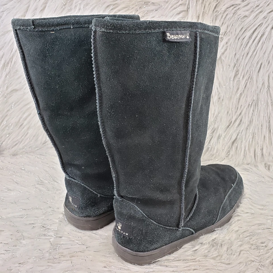 BEARPAW T405W Dream Tall Black Sheepskin Suede Wool Lined Boots Womens Size 10 - Image 2 of 4