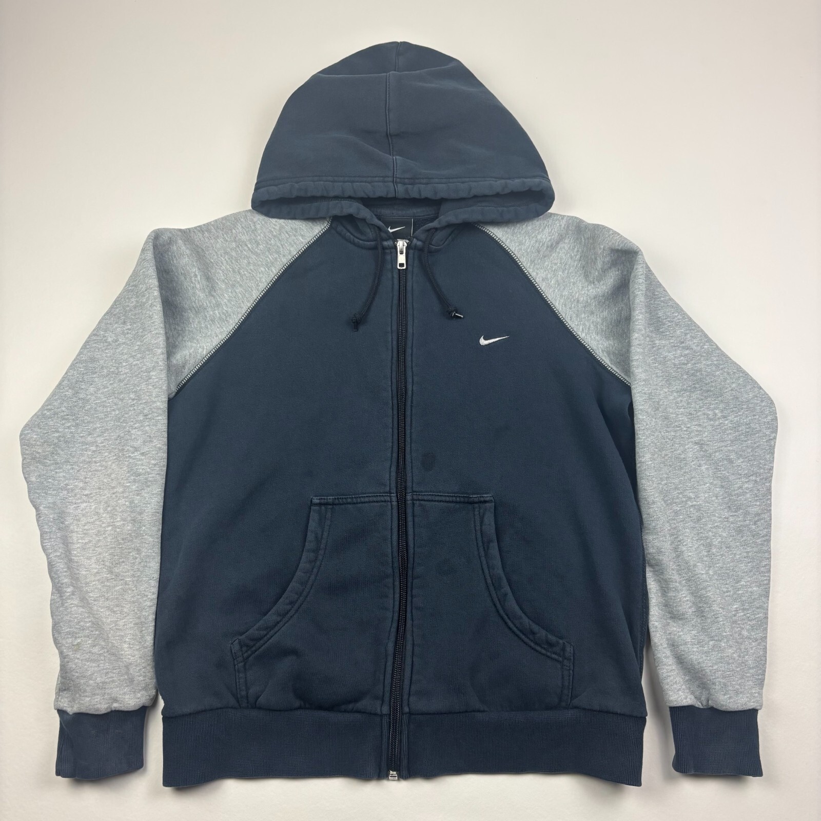 SACAI X NIKE Giacca Nike donna grande grigio navy swoosh pile manica lunga full zip con cappuccio