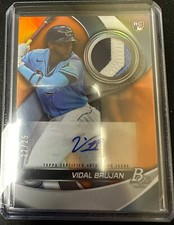 VIDAL BRUJAN RC 2022 BOWMAN PLATINUM 3 COLOR PATCH ORANGE REFRACTOR AUTO SP /25
