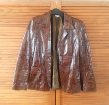 Vintage Paul Smith Crocodile Skin Effect Leather Jacket - 40, Medium, Brown