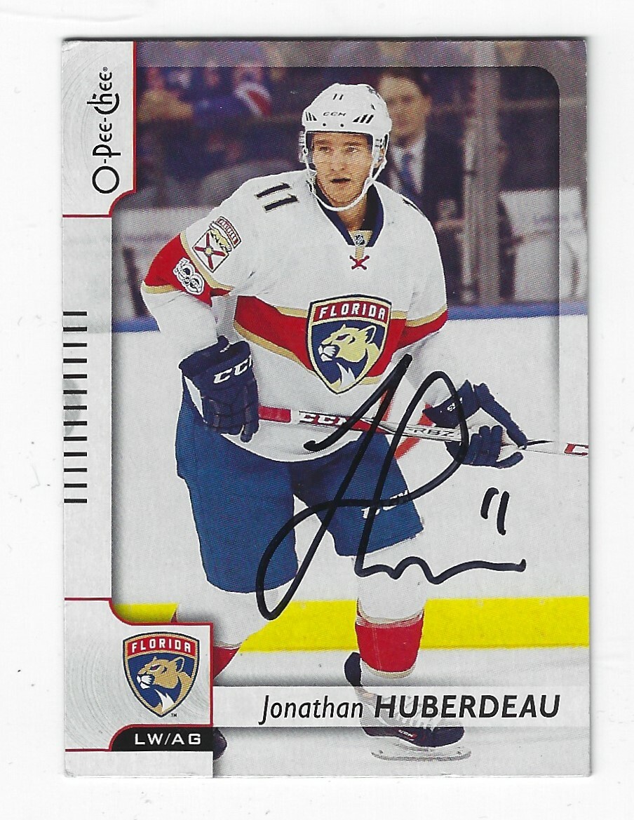 Signed JONATHAN HUBERDEAU Florida Panthers 2017-18 O-Pee-Chee Card #398  w/COA