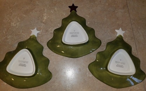 POTTERY BARN ~ Season's Greetings Set 3 Christmas Holiday Tree Appetizer Plates - Picture 2 of 3