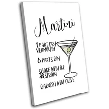 Cocktail Martini Recipe Typography SINGLE CANVAS WALL ART Picture Print