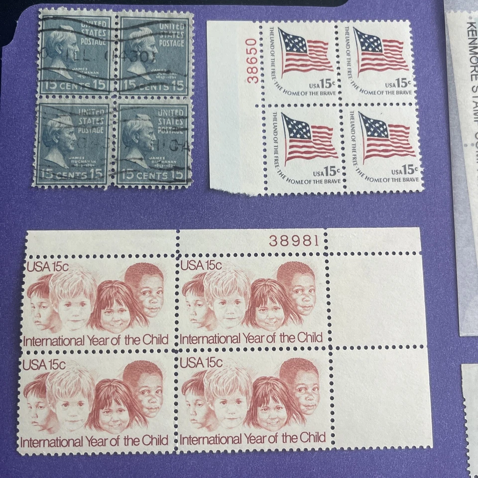 U.S. 1938,1978-1980, 15c Stamp 8 Block of 4, 7- MNH, 1 Used, VF/XF , See Photos - Image 2 of 4