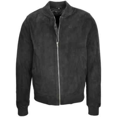 A2 Bomber Herren Schwarz Wildleder Lederjacke Basics Bomberjacke Edel Freizei...