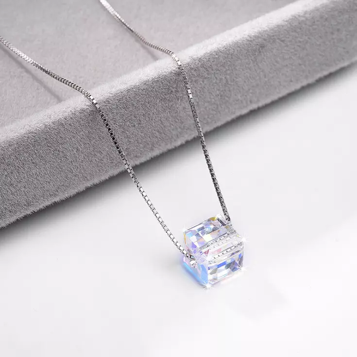 Silver square pendant necklace deals