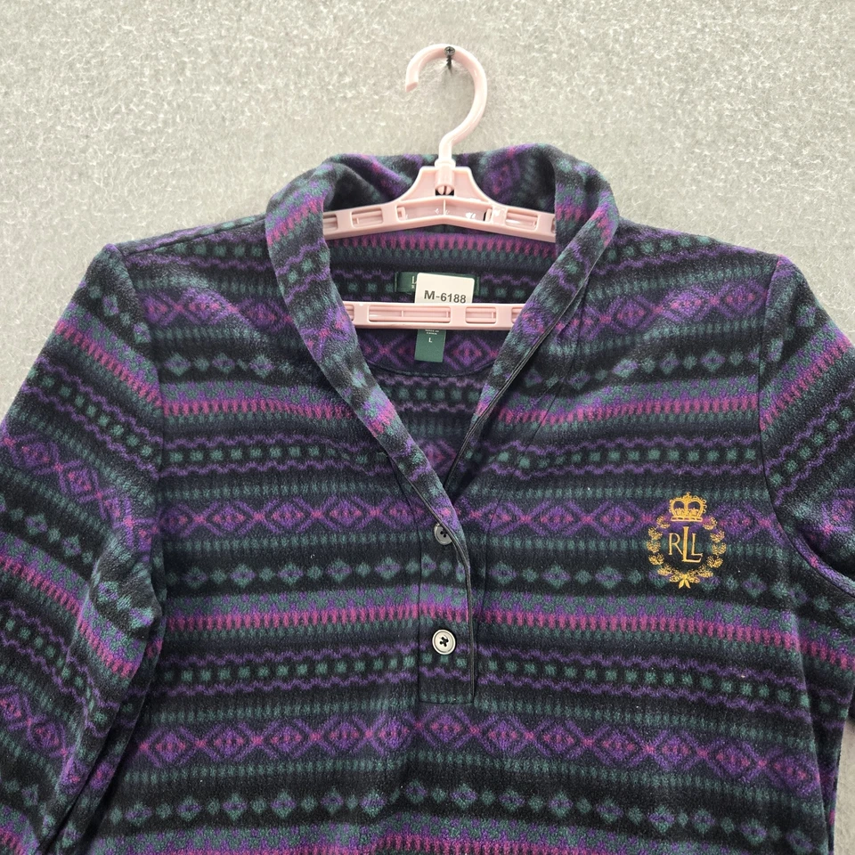 Ropa de dormir Lauren Ralph para mujer L púrpura Fair Isle camiseta para dormir polar logotipo Henley Foto 4 de 4