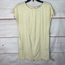 Madewell Dress Womens S Yellow Stripe Shift Linen Blend Button Back Cap Sleeve