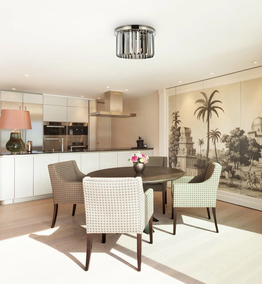 Crystal Flush Mount Light Polished Nickel Dining Room Kitchen Foyer Bedroom 16" - Image 3 of 4