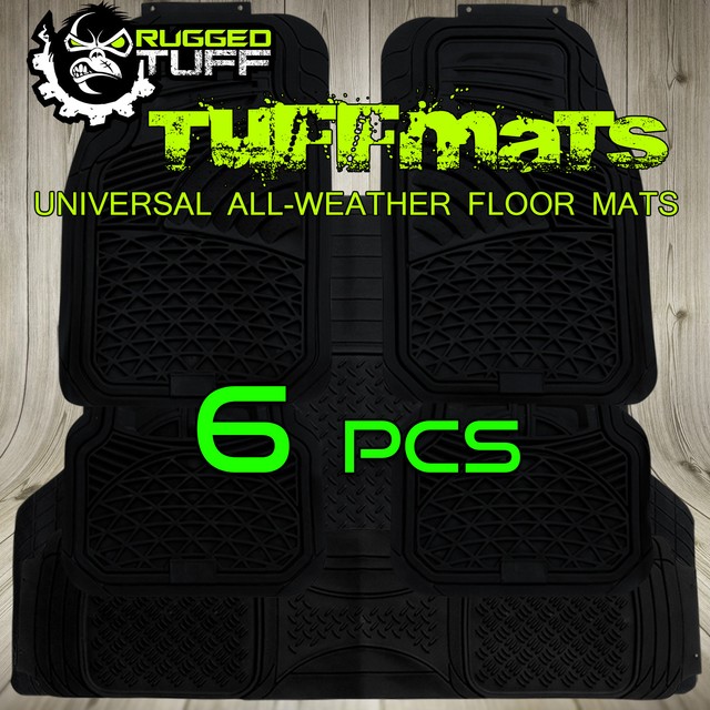 RUGGED TUFF 6 PCS FLOOR MATS BLACK UNIVERSAL ALL WEATHER 3RD ROW HEAVY DUTY NEW eBay