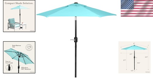 Stylish 5' 9" Diameter Aqua Market Umbrella with Push Button Tilt & Crank Lift - Picture 2 of 9