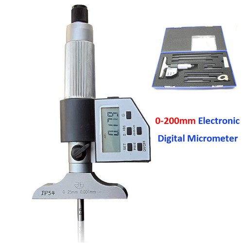 0-8" Digital Electronic Depth Micrometer Set 0-200mm Gauge Carbide LCD Display - Picture 1 of 10