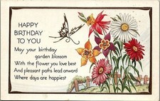 c1910 BIRTHDAY BUTTERFLY FLOWERS EMBOSSED POSTCARD 38-106