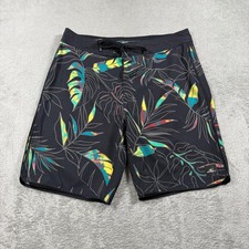 O'Neill Hyperfreak Board Shorts Mens 30 Black Tropical Leaf Swim Trunks Stretch