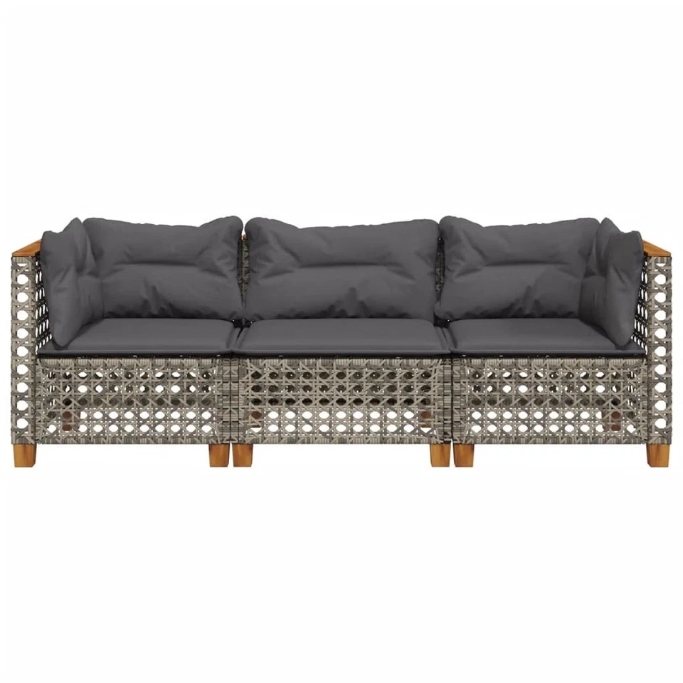 Garden Sofa Set of 3 Grey PE rattan 3-seater Modular - Image 4 of 4