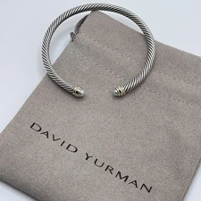 David Yurman 4mm Sterling Silver Pearl & 18K Gold Cable Cuff Bracelet