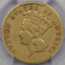 1860-S $3 Gold Piece - PCGS VG 10