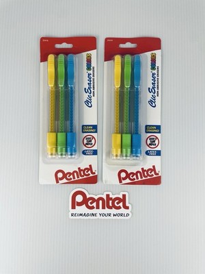 2 Packs (6 Total) Pentel Clic Colors Erasers and Pentel Sticker NEW