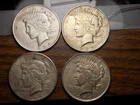 PEACE SILVER DOLLARS LOT OF 4 NICE AU TO UNC BETTER COINS 90 % SILVER $4 FACE