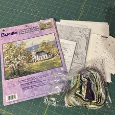 Bucilla Countryside White Church Floral Tree Cross Stitch Kit