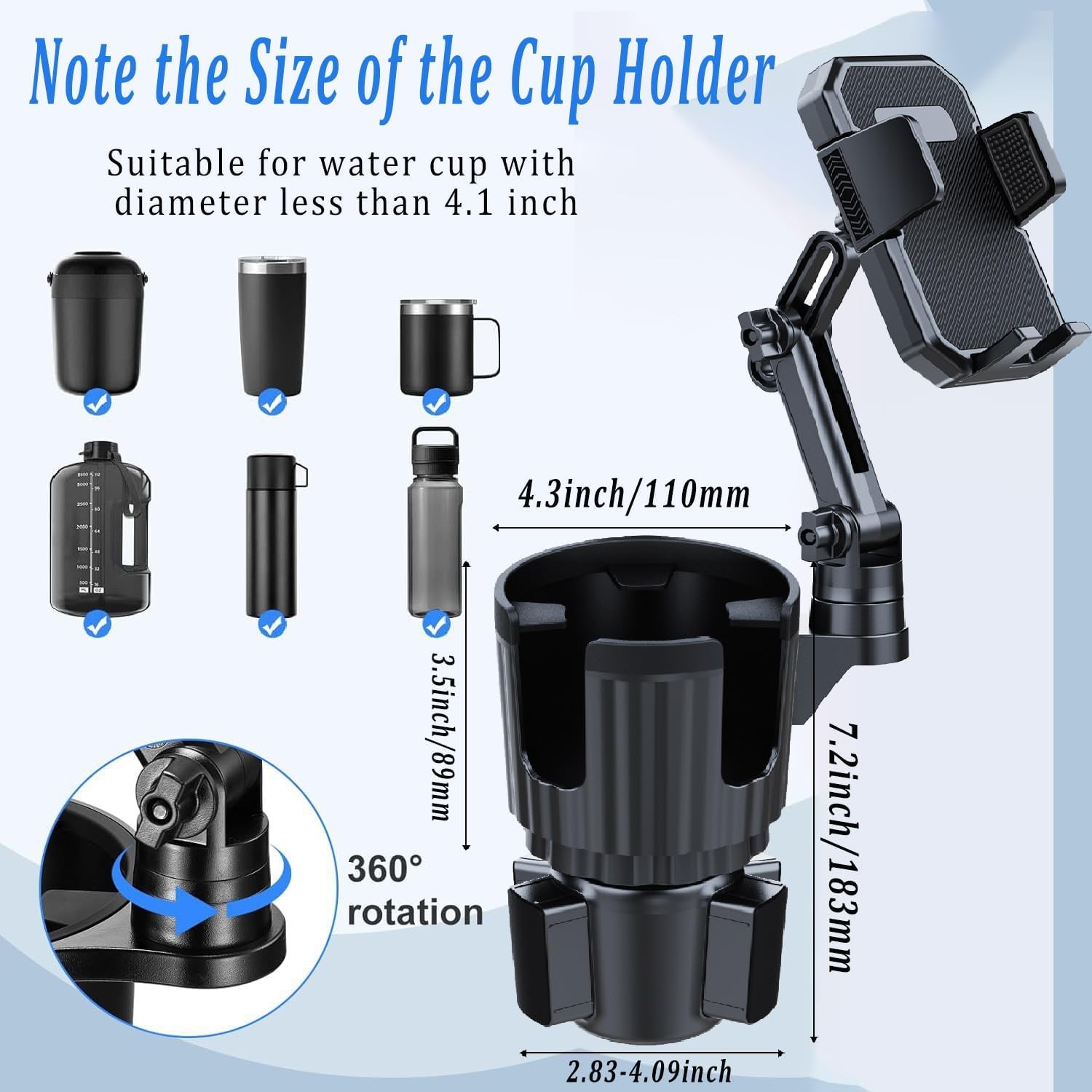 Car Cup Holder Phone Mount Universal Auto Cell Phone Stand With Drink Expand