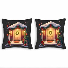 Cozy Winter Scene Throw Pillow Covers - Set of 2 18x18in Cushion Cases