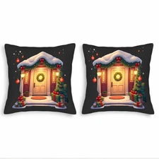 Cozy Winter Scene Throw Pillow Covers - Set of 2 18x18in Cushion Cases 