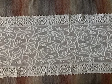 Vintage Lace Table Runner Or Dresser Scarf 14 X 45” Ecru Color Cotton Lace