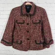 Talbots Tweed Wool Blend Blazer Women Size 12P Pink Brown Career Preppy Jacket