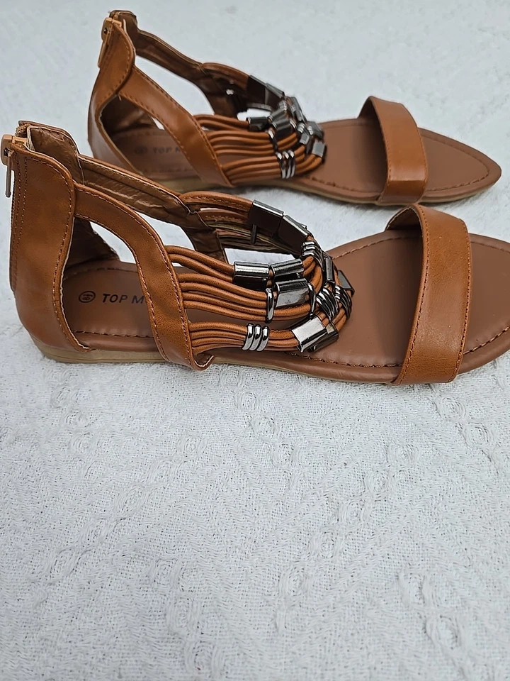 TOP MODA FLATS Silver Metal Decor Ankle Strap Back Zip Size 8.5 Boho Fairycore - Image 3 of 4