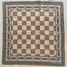 VTG Handkerchief Cotton Brown Check  Decorative Leather Chain Pocket Square 16"