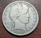 1896-O Barber Quarter Good+ Details Better Date Silver Type Coin old cleaning