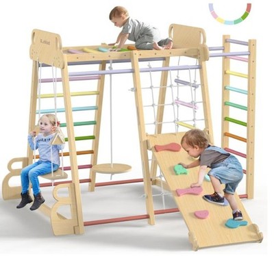 Garvee 7-in-1 Jungle Gym Playset,Kids Indoor Playground Climbing Playsets New
