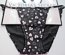 VICTORIA'S SECRET PINK Cotton String Bikini Panty VS Black Hearts S M L XL NWT