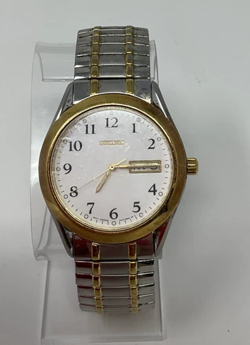 Vintage Seiko Quartz Day/Date Watch 7N43-9070 Gold/Silver - New Battery